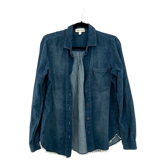 ANTHROPOLOGIE CLOTH AND STONE Chambray Button Down Long Sleeve Shirt Sz S - Picture 1 of 5